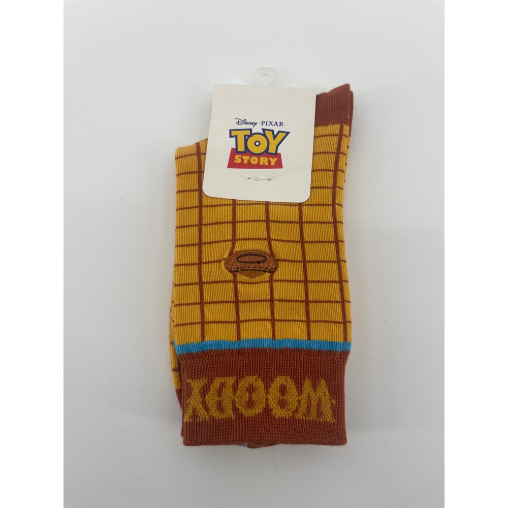Disney Toy Story Crew Socks Kids US 6-8.5 Yellow Woody Pattern Miniso NWT